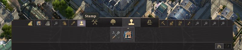 Location of the stamp tool icon in the menu at the bottom of the screen.